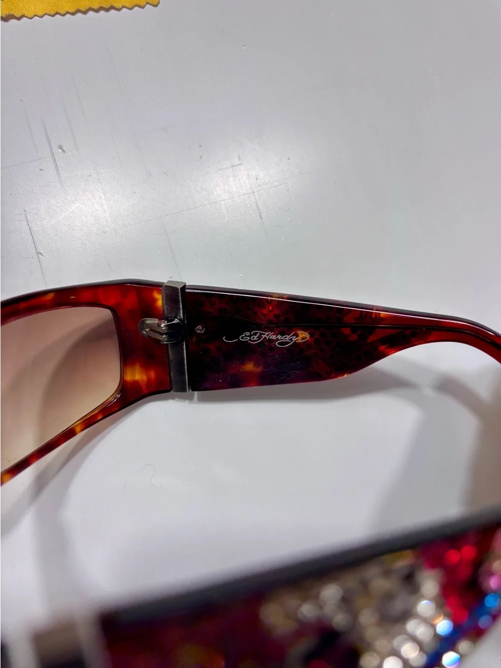 Vintage y2k Ed Hardy EHS-004 Sunglasses with Black Floral Embroidered Case